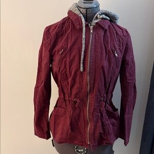 Love Tree Burgundy Utility Jacket with Hood